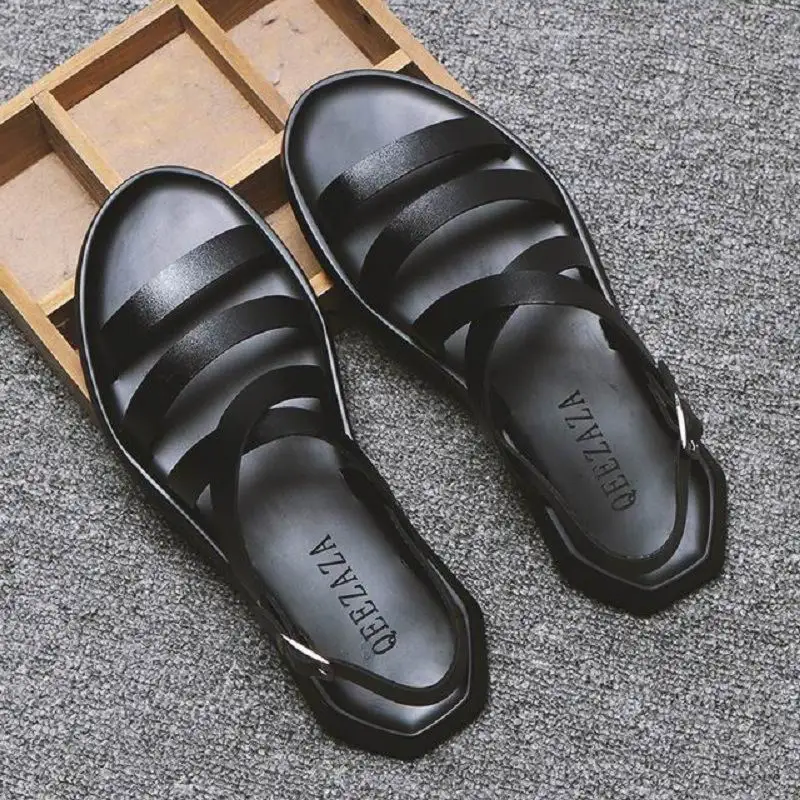 

ERRFC Summer Hot Selling Mens White Sandals Shoes Rome Gladiator Man Black Breathable Sandbeach Casual Shoes British Zapatos