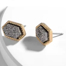 

Mini Geometric Haxegon Faux Resin Druzy Stone Stud Earing Metallic Blue Silver Black Gold Rose Druzy Earring Post Dropshipping