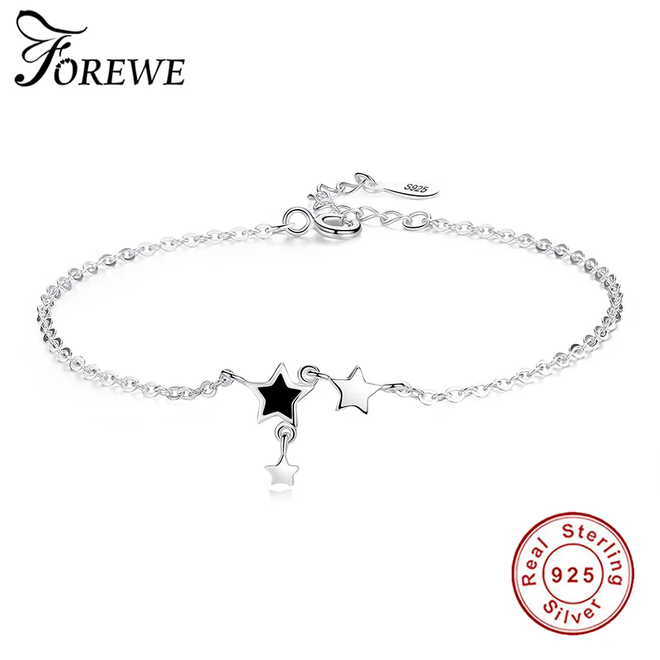 925 пробы серебро Регулируемая цепочка-браслет из черной эмали браслеты со звездами для Для женщин Модные украшения подарок