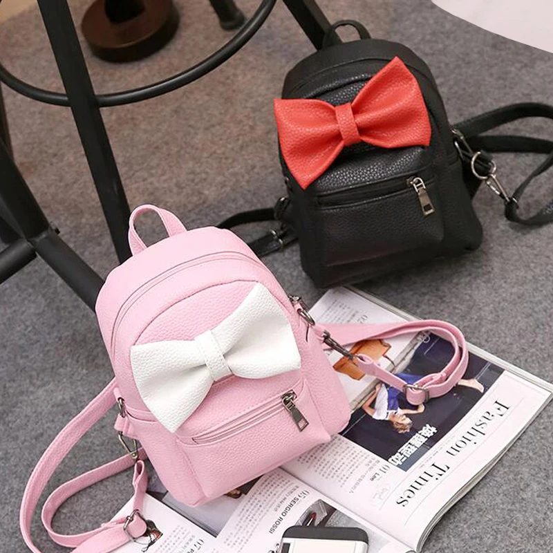 QZH кожаный милый рюкзак для девочек, маленький школьный рюкзак с мини-бантом для девочек-подростков, рюкзаки для женщин и детей, Mochila Escolar Feminina, розовая сумка