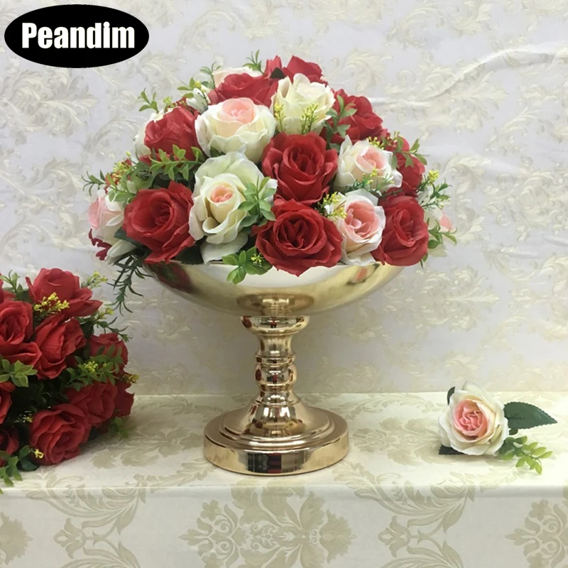 

Peandim Gold Flower Vase Wedding Decoration Flowers Holder Fruits Pot Sweets Tray Baking Tools For Party Events Home Table Decor