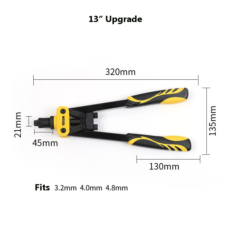 1" 13" 1" клепальщик Gun авто заклепки инструмент вытяжная Заклепка гайка пистолет тяжелая рука Inser инструмент ручной оправки 2,4/3,2/4/4,8 мм - Цвет: 13inch Upgrade