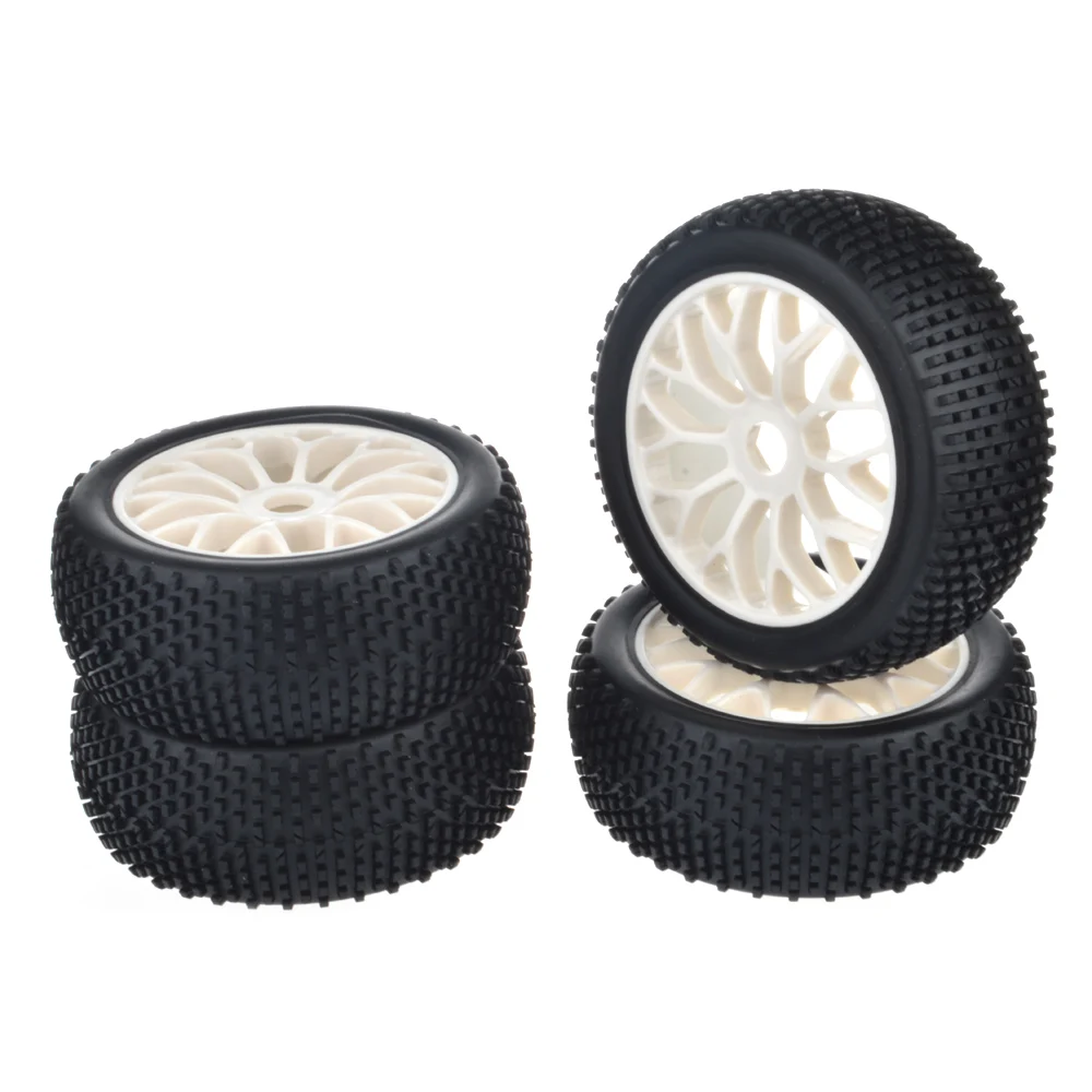 

4pcs 1/8 Buggy black Rubber tires off road white wheels fit for 1/8 RC Car HSP Tamiya Kyosho RC Buggy car model white