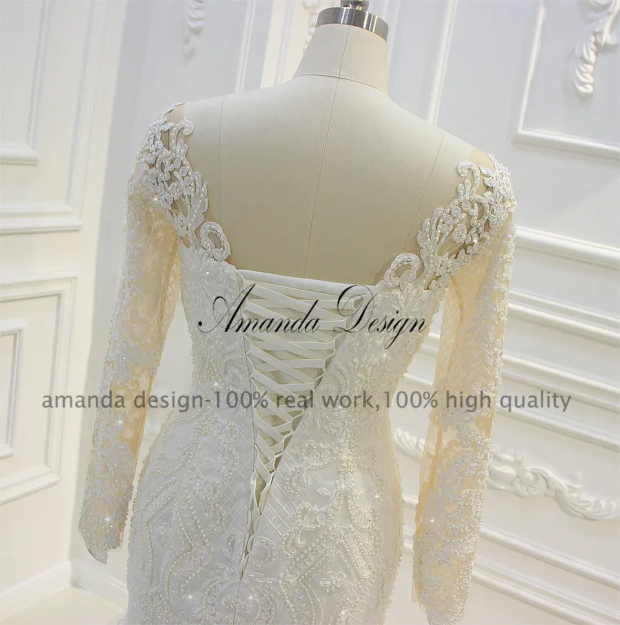 Аманда дизайн abendkleider с длинными рукавами Русалка с низкой спинкой Роскошные свадебные платья