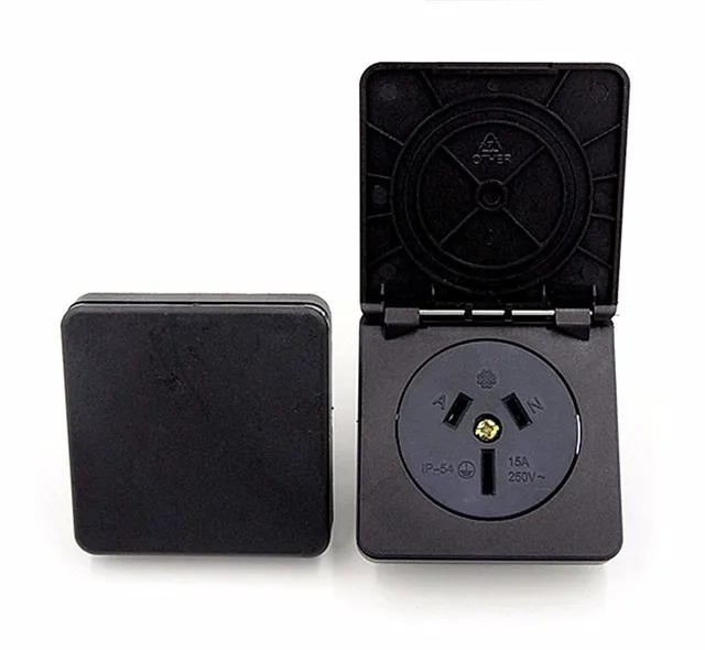 Austrian industry safety outlet 15A 250V IP44 australia SAA certification black AU concealed