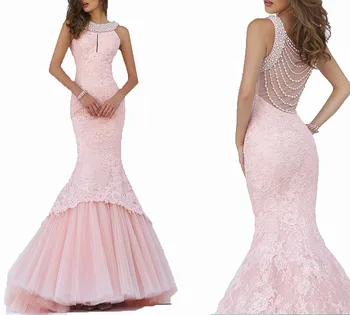 

fashion mermaid lace evening dresses 2016 o neck slim beaded women long formal dress for prom party vestido de festa KL12569