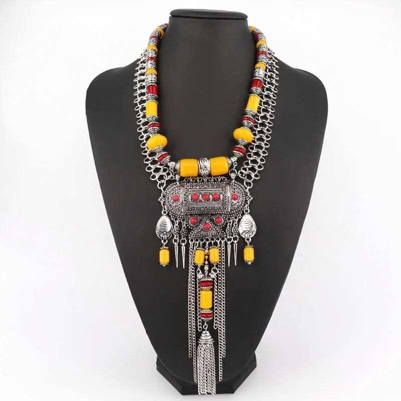 Модное ювелирное изделие, этническое богемное красное Коралловое ожерелье и подвеска с кисточками, Женское Ожерелье, опт