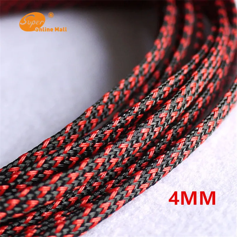 

1M Red & Black 4mm Braided PET Expandable Sleeving High Density Sheathing Plaited Cable Sleeves