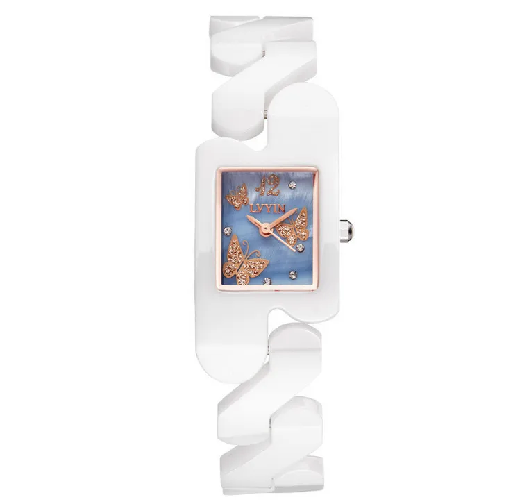 Крутые Девушки Специальный дизайнер браслет часы Бабочка Мода Полный керамический квадратный наручные кварцевые женское платье Relojes NW9001