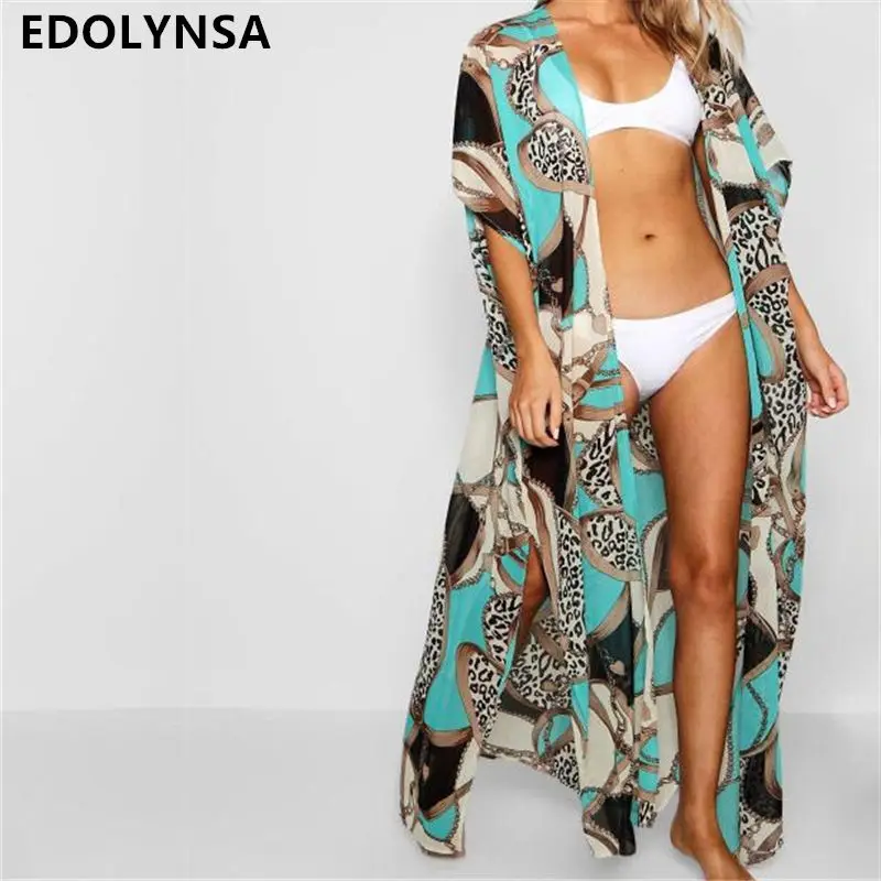 

2019 Long Print Beach Cover up Pareos de Playa Mujer Beach Wear Plus size Bikini Cover up Robe Plage Sarong Beach Tunic #Q700