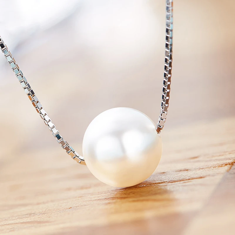 

Warme Farben 925 Sterling Sliver Necklace for Women Pearl Round Pendant Necklace Fashion Jewelry Choker Necklace Collares