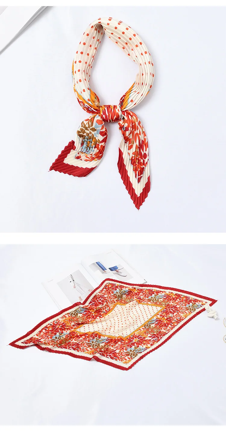 2019 Новый Шелковый женский шарф, украшенный принтом, плиссированный шарф для женщин, весна-осень, Шелковый платок для девочки, подарок
