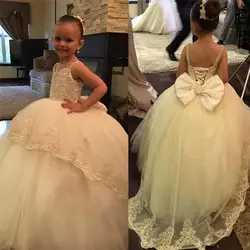 Великолепное платье принцессы с бантом и жемчужинами, платье с цветочным узором для девочек на свадьбу, бальное платье с открытой спиной