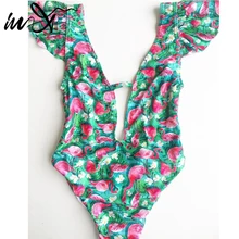 In-X Фламинго сексуальное бикини v-образный Вырез Цельный купальник женский струнный Монокини цветочный принт купальники пляжная одежда большой размер XL