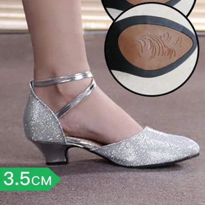 Женская обувь для латинских танцев женская обувь для латинских танцев танцевальная обувь для танго сальсы каблук около 3,5 см и 5,5 см - Цвет: Silver3.5