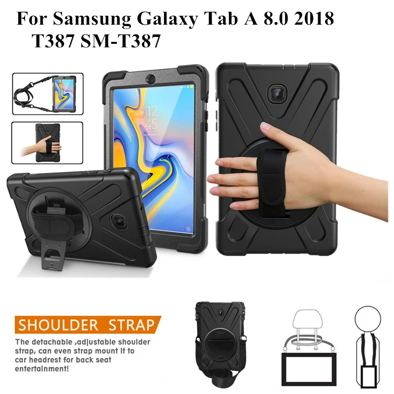 

Case for Samsung Galaxy Tab A 8.0 2018 T387 SM-T387 tablet Kids skin Safe Shockproof Armor hard cover+ Hand Strap & Neck Strap