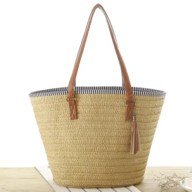 

Summer Style Beach Holiday Bag Women Straw Tassel Shoulder Bag Brand Designer Handbags High Quality Ladies Casual Travel Bags