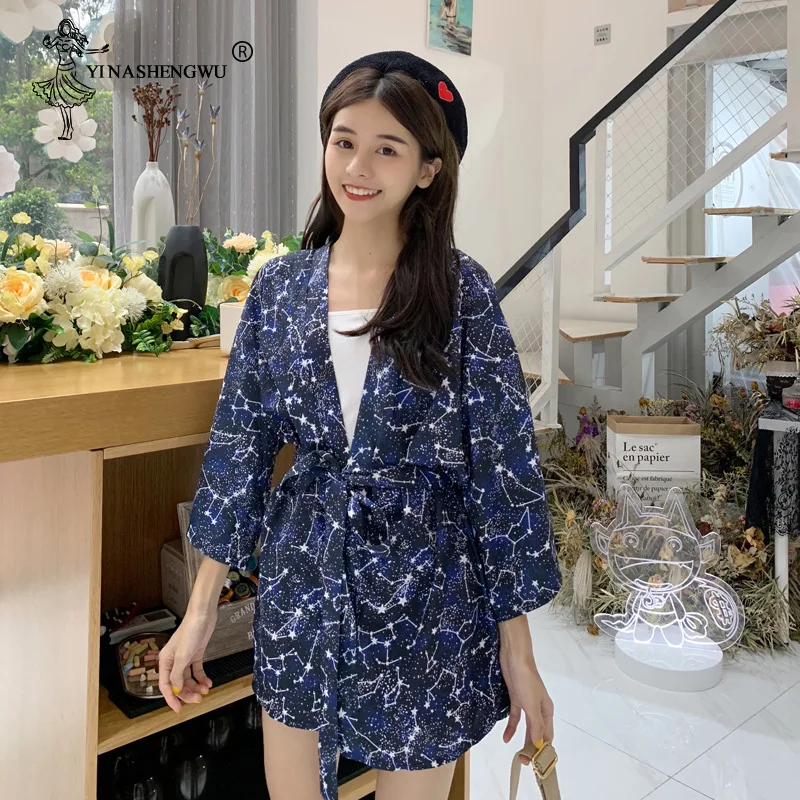 

Harajuku Cardigan Japanese Kimono Yukata Women Asian Cosplay Costume Shirt Beach Fashion Traditional Japanese Kimonos With Belt