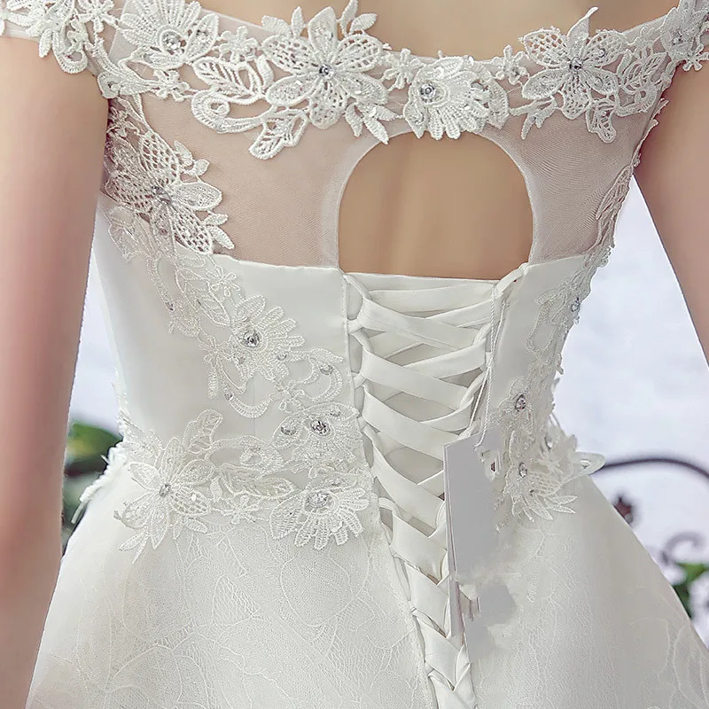 Новая мода кружева блестками Лодка шеи Белый Поезд Свадебные платья для беременных невест плеча Off-Line Vestido de Noiva