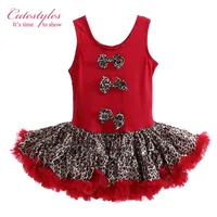 Cutestyles New Arrival Baby Girl Tutu Dress Leopard Bow Decor Infant Pettiskirt Fluffy Red Children Party Dresses TD21013-03