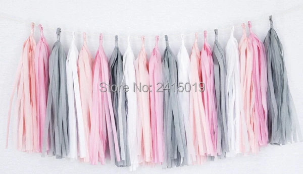 Coral Pink White Gray Grey Tassel Garland Banner Party Decoration Wedding Baby-1