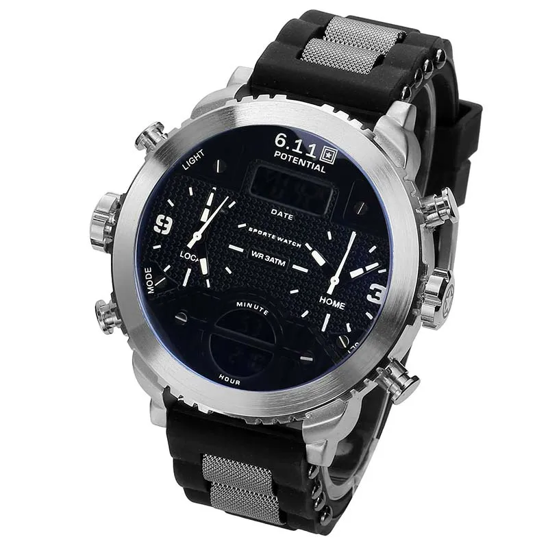 Для Мужчин's Повседневное часы силиконовой лентой Водонепроницаемый военные Хронограф Спортивные часы Для мужчин светодио дный цифровой спортивные часы Для мужчин Relogio Masculino