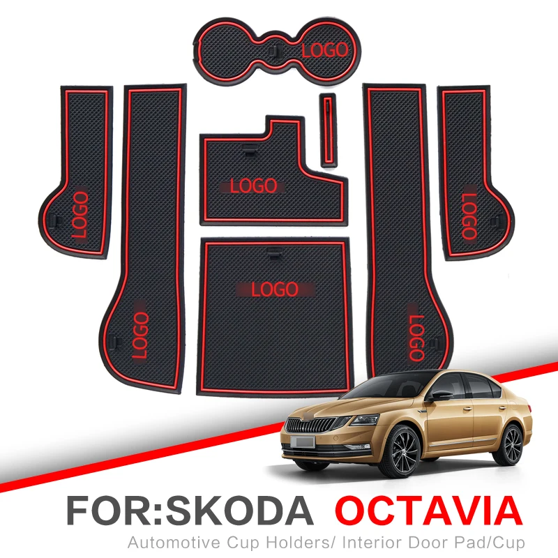 

ZUNDUO Gate slot pad For Skoda Octavia A5 A7 Facelift 2005 - 2018 Interior Door Pad Car Cup Holders Non-slip mats RED WHITE