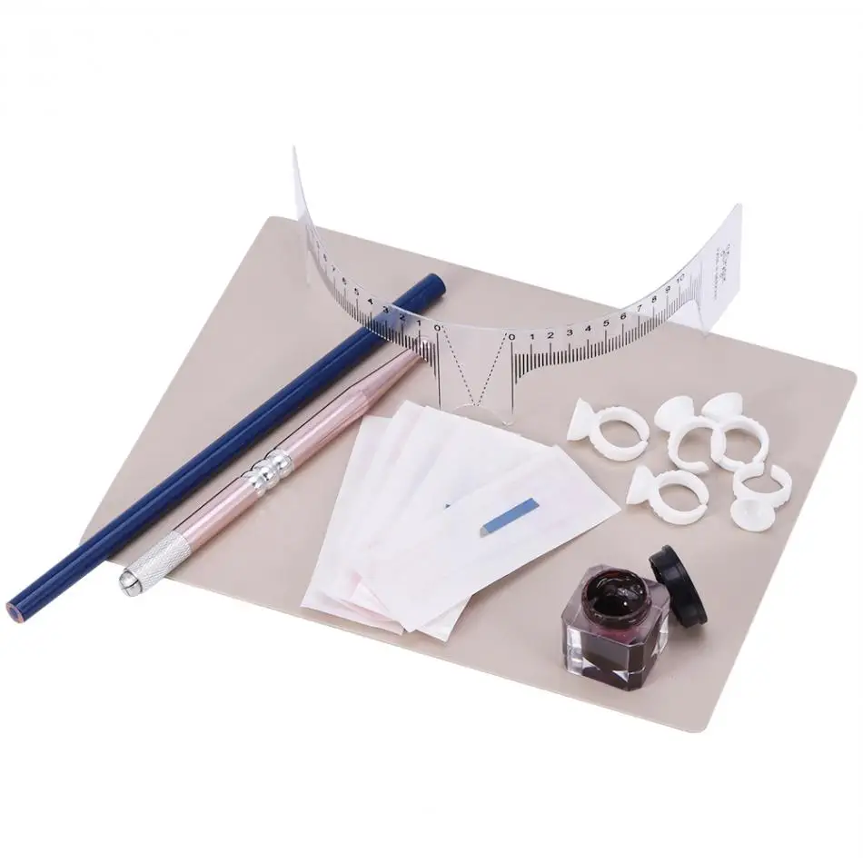 

Microblading Eyebrow Tattoo Practice Kit Manual Micro Needle Pen Ink Cups Practical Skin Set with Blades Permanent Makeup Tool