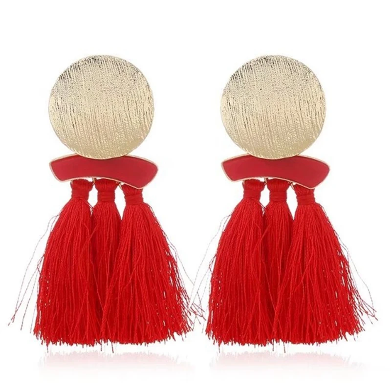 WXYZ Elegant Colorful Tassel Dangle Earring For Women Girls Drop Round Chip Accessories |
