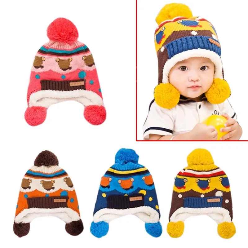 Cap Cute Baby Kids Infant Winter Warm Hat Cap Double Layers Knitted Hat ...