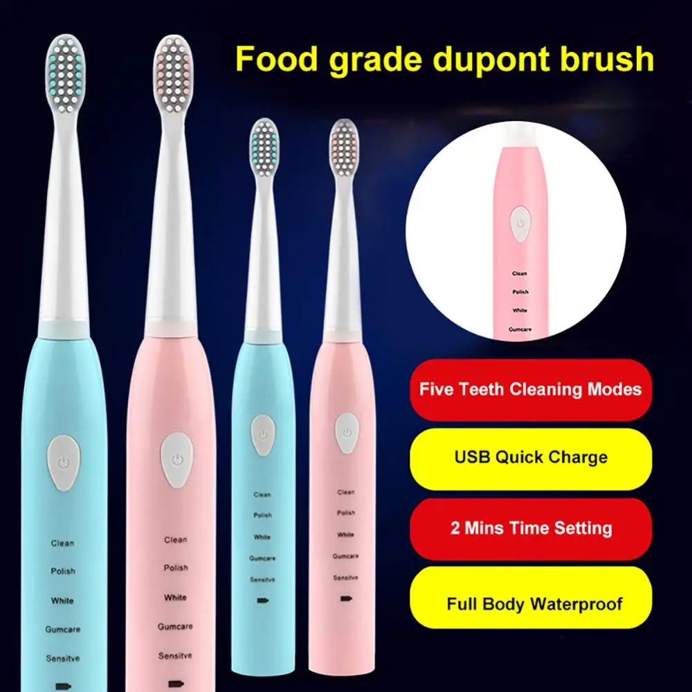 

5 Modes Waterproof Teeth Brush Adult Smart USB Charging Electric Toothbrush