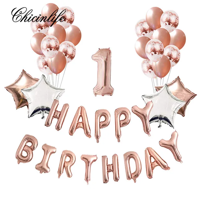 Chicinlife 38pcs Rose Gold Boy Girl Happy Birthday Ideas Confetti