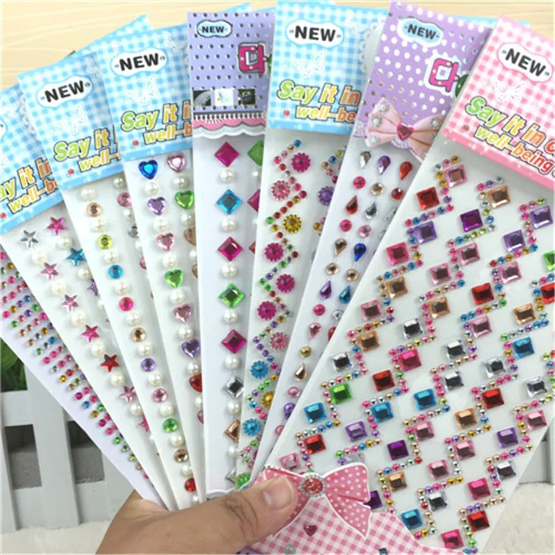 

Party DIY Decoration Many Styles Mixed Color Acrylic Rhinestone Crystal 3DColored chain pearl Stickers Heart Star Flower Letter
