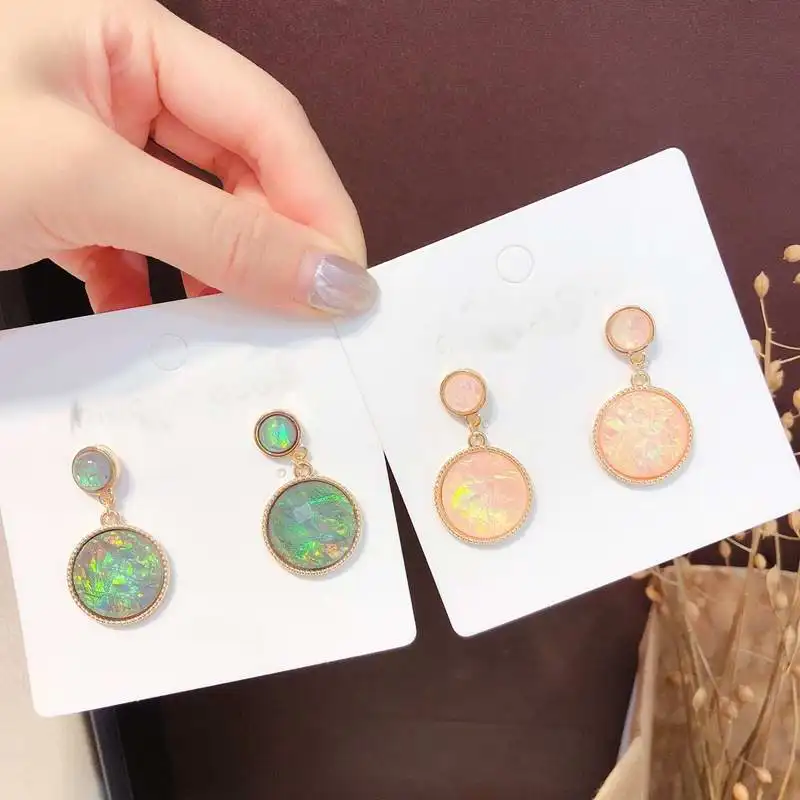 

2019 New Korean Earrings Double Round Design Simple Earrings Green White