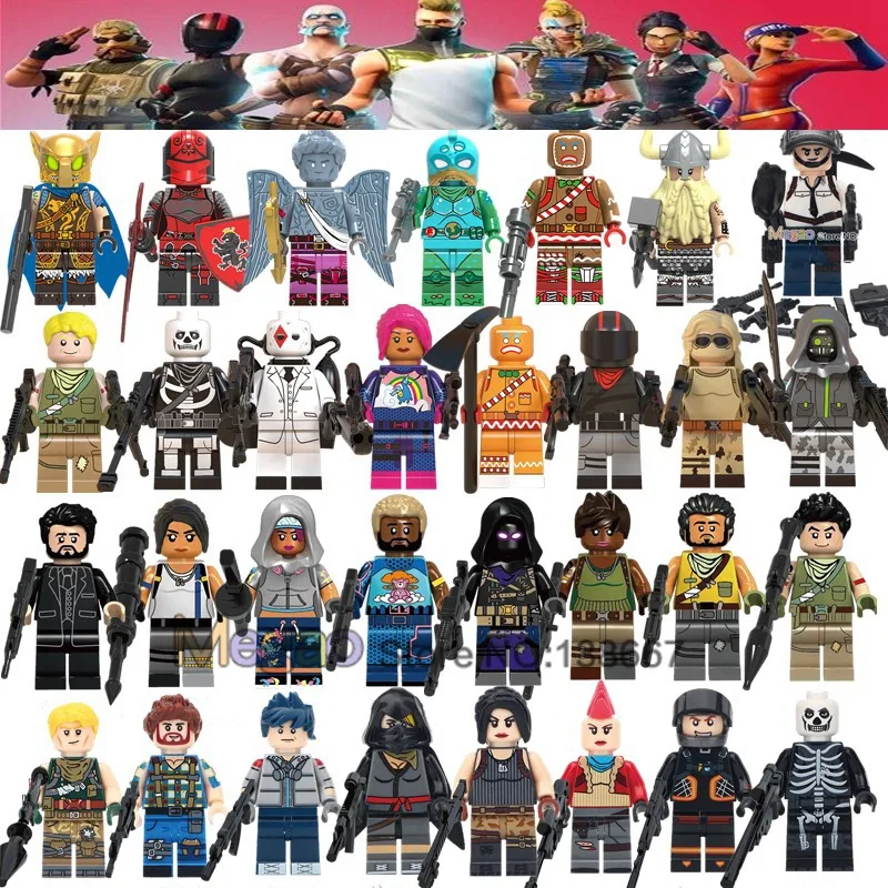 

50pcs/lot Legoings Fortnight Battle Default Skin Skull Trooper Wild Card Brite Bomber Bumout Scorpion Archetype Building Block