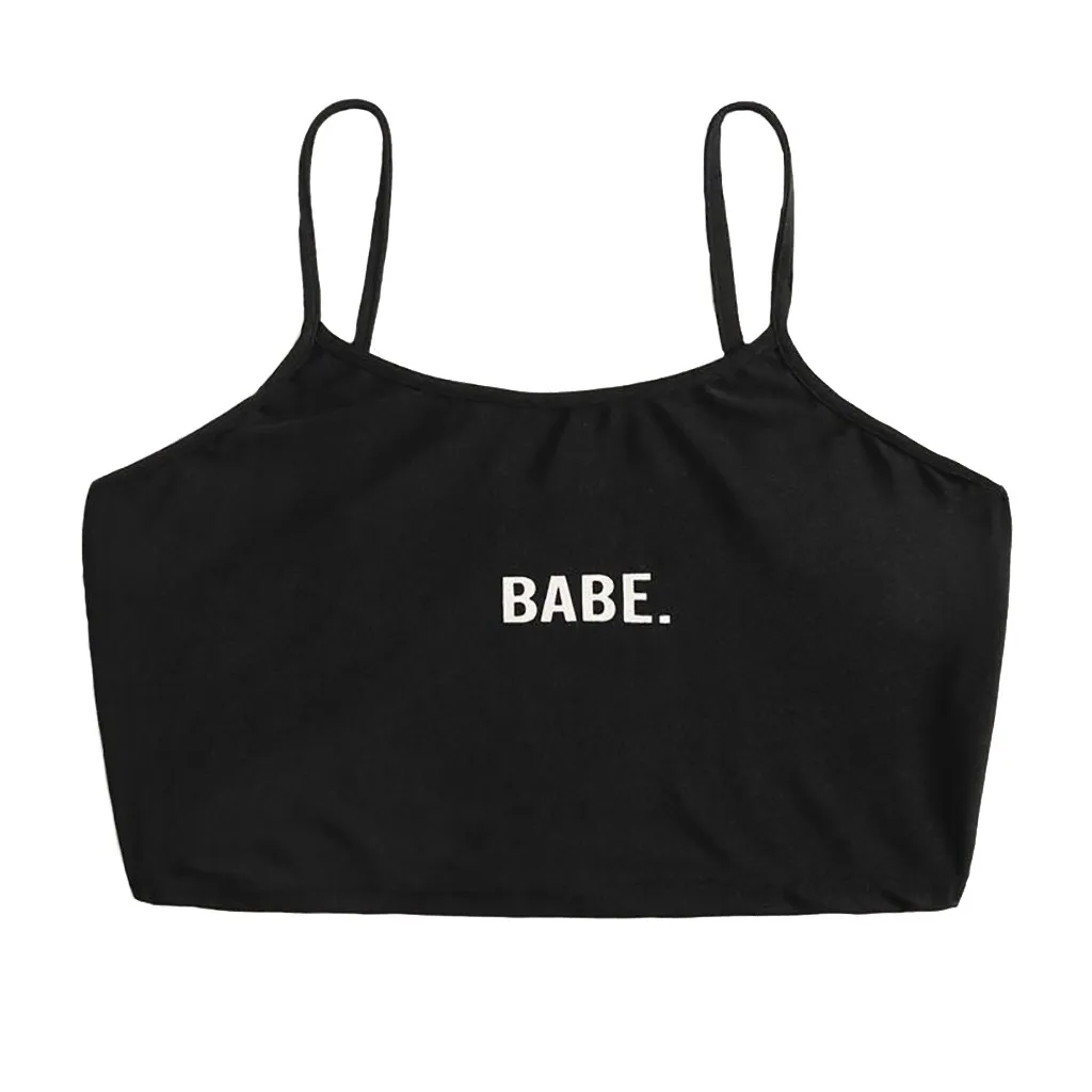 

Fashion Summer Women's Sleeveless Backless Spaghetti Strap Top Solid Color Letter Printed Shirt Casual short Sling camis