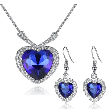 

Necklace Earrings darkblue Austrian Crystal rhinestones the heart of ocean Pendant top quality fashion Jewelry set