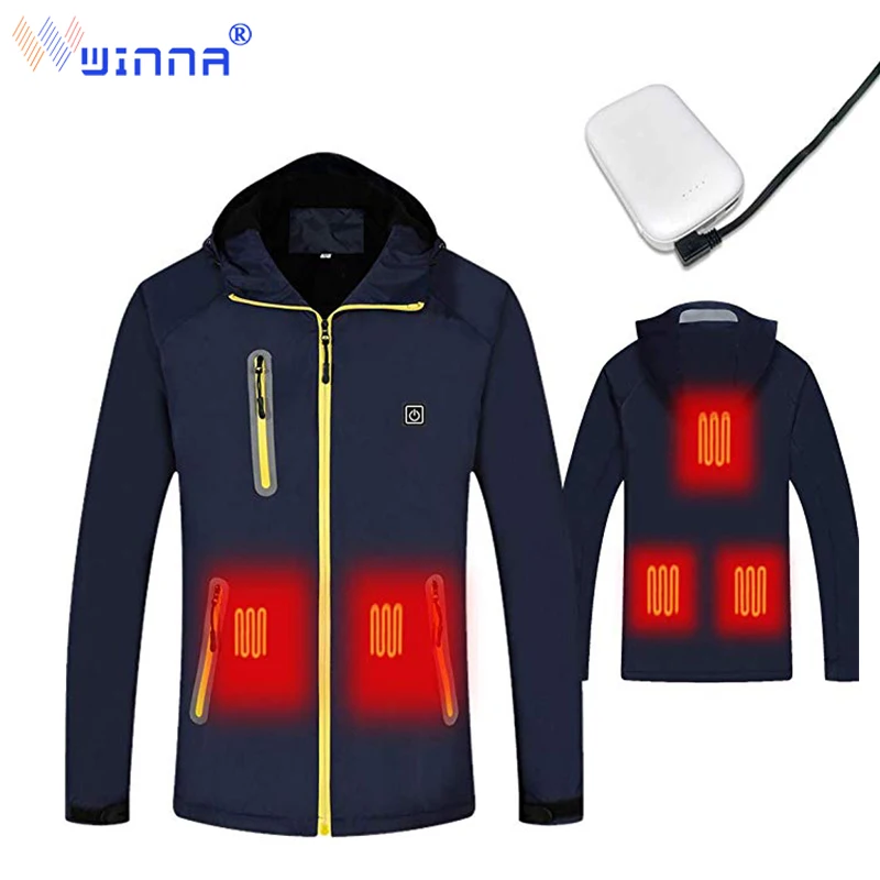 

New Heating Jacket with Power Bank Thermal Windproof Hooded Jacket Winter Outdoor Hiking Fishing Skiing Waterproof Wind Break