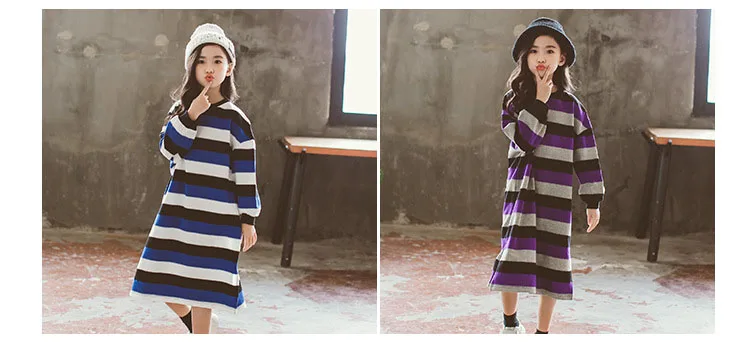 mother and daughter striped long dresses for teenage girls autumn winter cotton long sleeve kids casual dress children clothing (11)