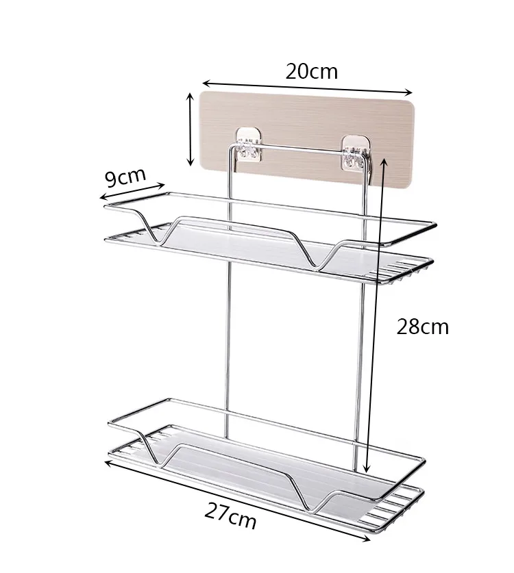 Настенная полка органайзер для душа / ванной комнаты / кухни из нержавеющей стали на присосках