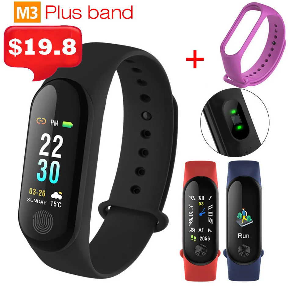 

M3 Plus Band Smart Bracelet Blood Pressure Heart Rate Monitor Tracker Fitness bracelet Sports Pedometer Wristbands Smart Band