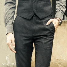 Новые мужские винтажные прямые Полосатые повседневные брюки в западном стиле в британском стиле, мужские деловые облегающие брюки размера плюс