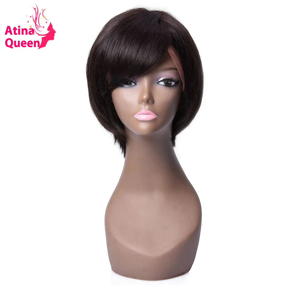 

Atina Queen Short Cut Bob Wigs Natural Black for Women Side Part Brazilian Virgin Hair Full Lace Human Hair Wig with Bang Fringe