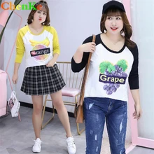 ChenKe Осенняя женская футболка в Корейском стиле с фруктовым принтом Повседневная Женская футболка с круглым вырезом и длинным рукавом, большие размеры 4XL, одежда