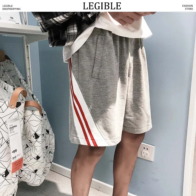 Разборчивые мужские шорты, летние свободные повседневные шорты с эластичной резинкой на талии в полоску, шорты в уличном стиле, мужские шорты в стиле хип-хоп, мужские спортивные штаны