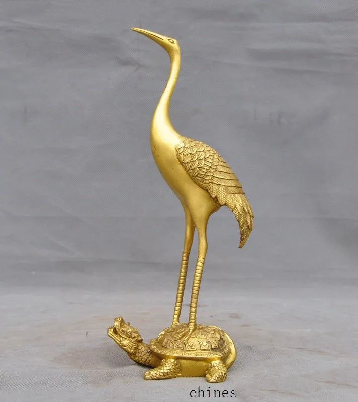 

Christmas 11" China Chinese Feng Shui brass crane Hok bird Dragon turtle tortoise statue Halloween