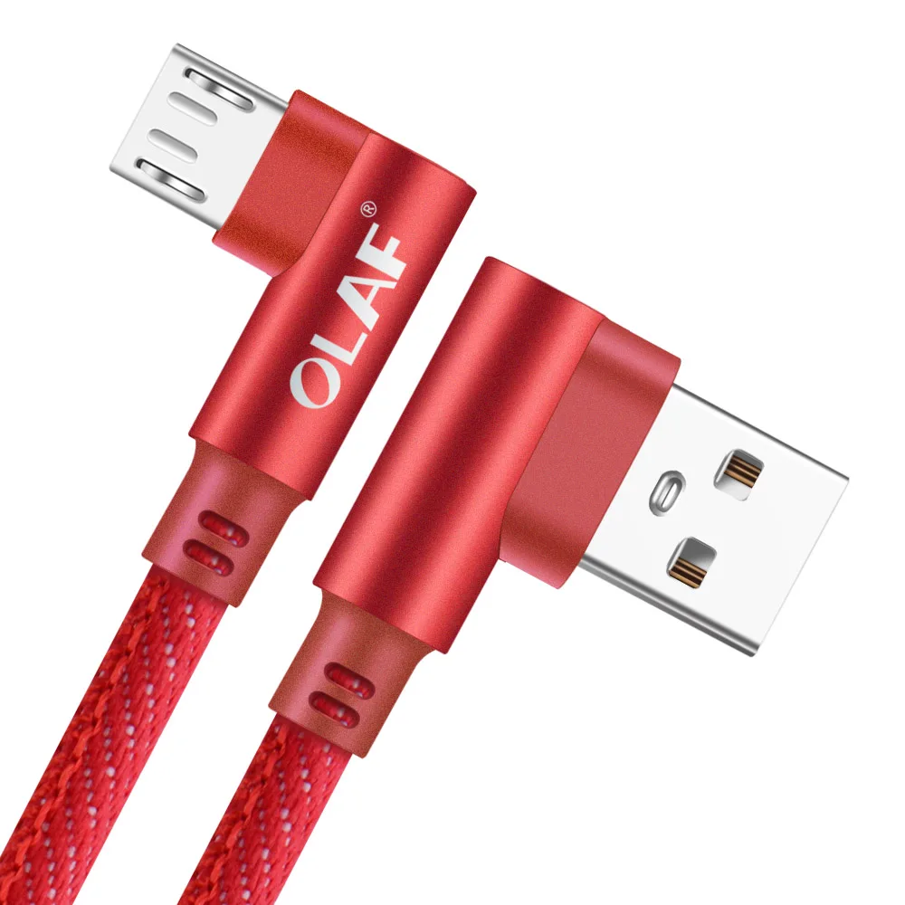 Олаф 2 м микро USB кабель 90 градусов быстрое зарядное устройство зарядный кабель для huawei для Xiaomi USB шнур микро Дата-кабель для Android телефона - Цвет: Red