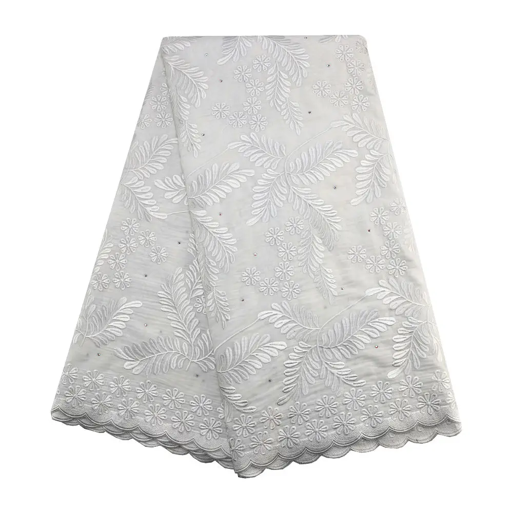 

2019 New arrival white swiss voile lace in Switzerland 100% cotton soft voile laces with rhinestones 098 5yards for Wedding