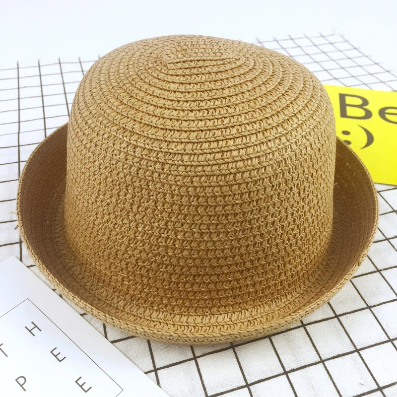17わら帽子夏赤ちゃんラウンド装飾素敵な子供キャラクターの女の子と男の子太陽帽子固体子供フロッピーパナマ Sun Hat Straw Hathat Summer Aliexpress