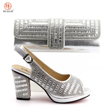 

Silver Color Party Italian Shoes with Matching Bag African Shoe and Bag Set Italian Design African Shoes and Bag Set for Wedding